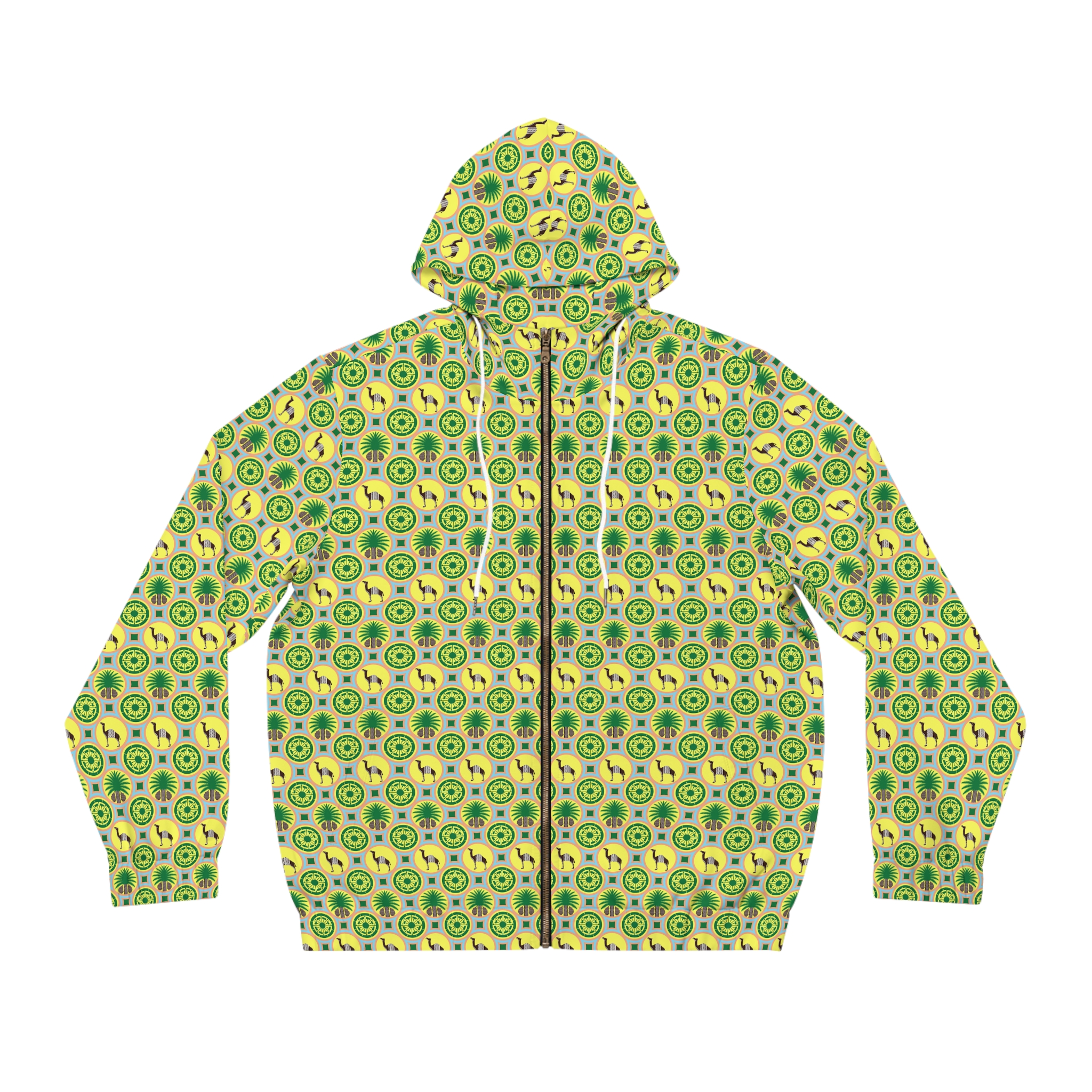 Classic Tent Green Retro Pattern Hoodie — Men's Full-Zip Vintage Music Zip-Up — изображение 2