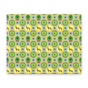 Classic Tent Palm & Camel Pattern Matte Canvas Wall Art — Green Yellow Geometric Stretched Canvas