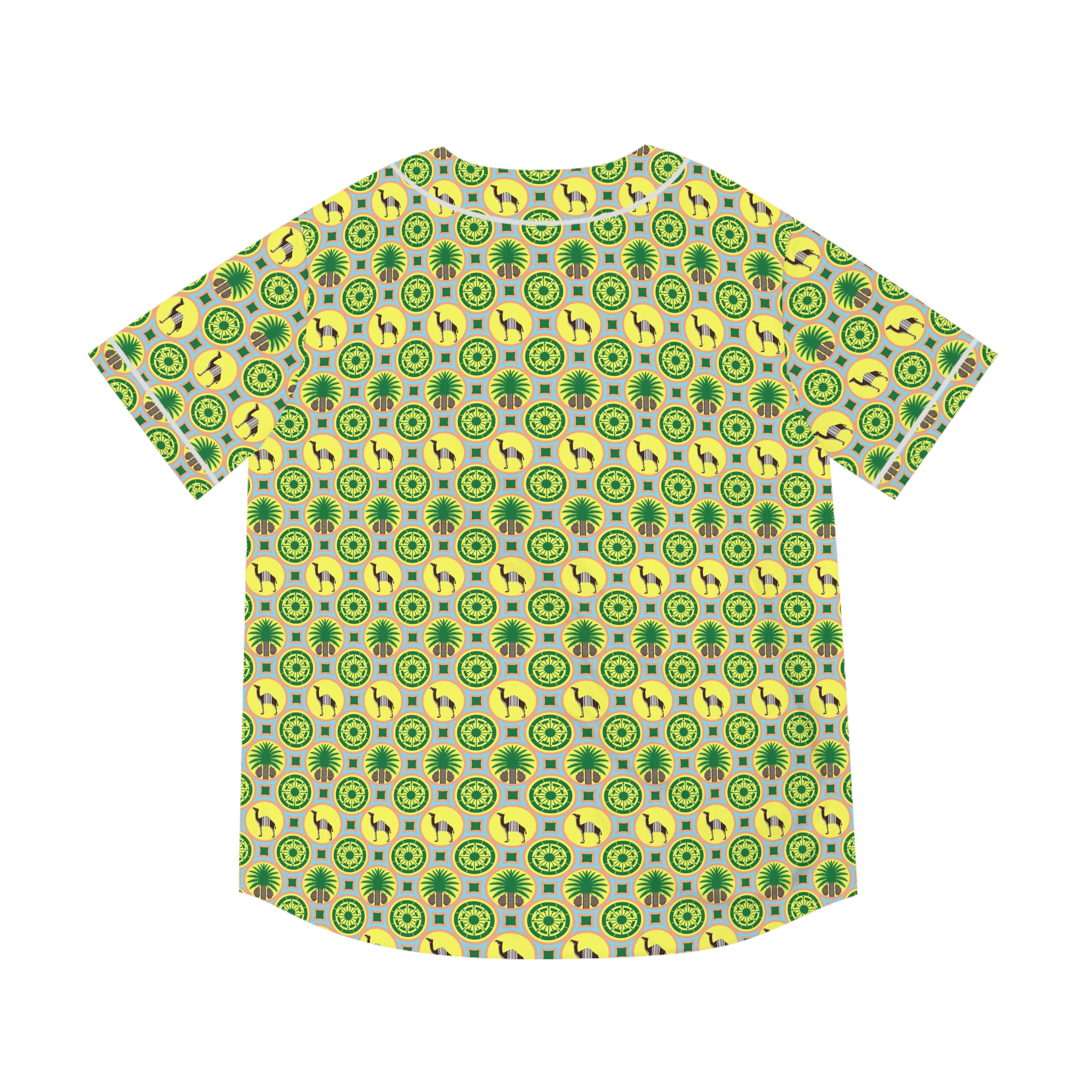 Classic Tent Yellow Green Retro Camper Baseball Jersey — Vintage Camper Van Pattern All-Over Print - 图片 3