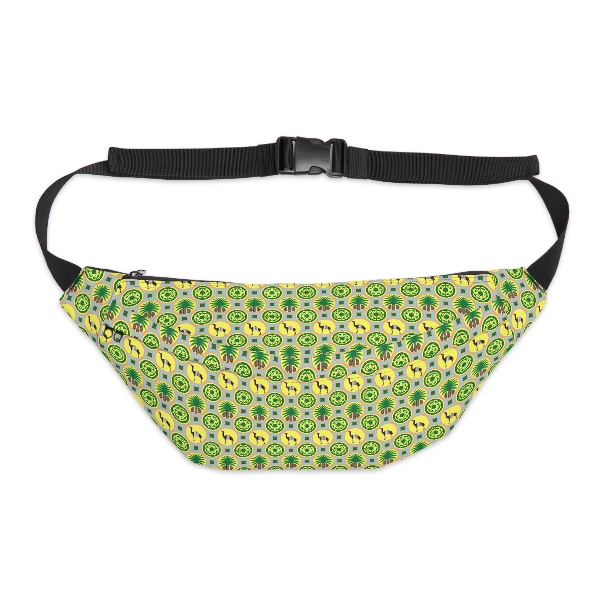 Classic Tent Large Fanny Pack — Retro Green Pattern Waist Bag