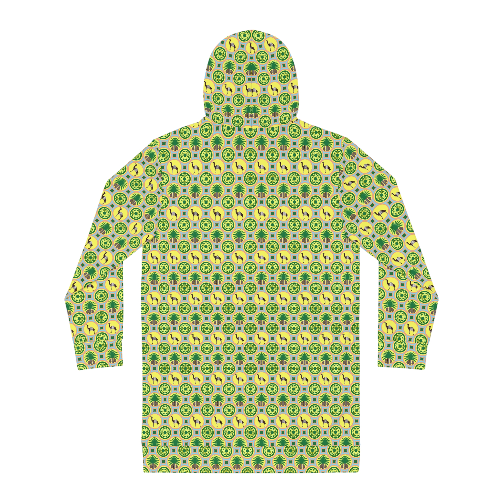Classic Tent Hoodie Dress Green Lemon Kiwi All-Over Print Cozy Lounge Dress — изображение 3