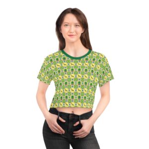 Classic Tent Pattern Crop Tee — All-Over Print Tropical Geometric Top