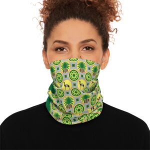Classic Tent/Green Geometric Winter Neck Gaiter — Drawstring Face & Neck Warmer