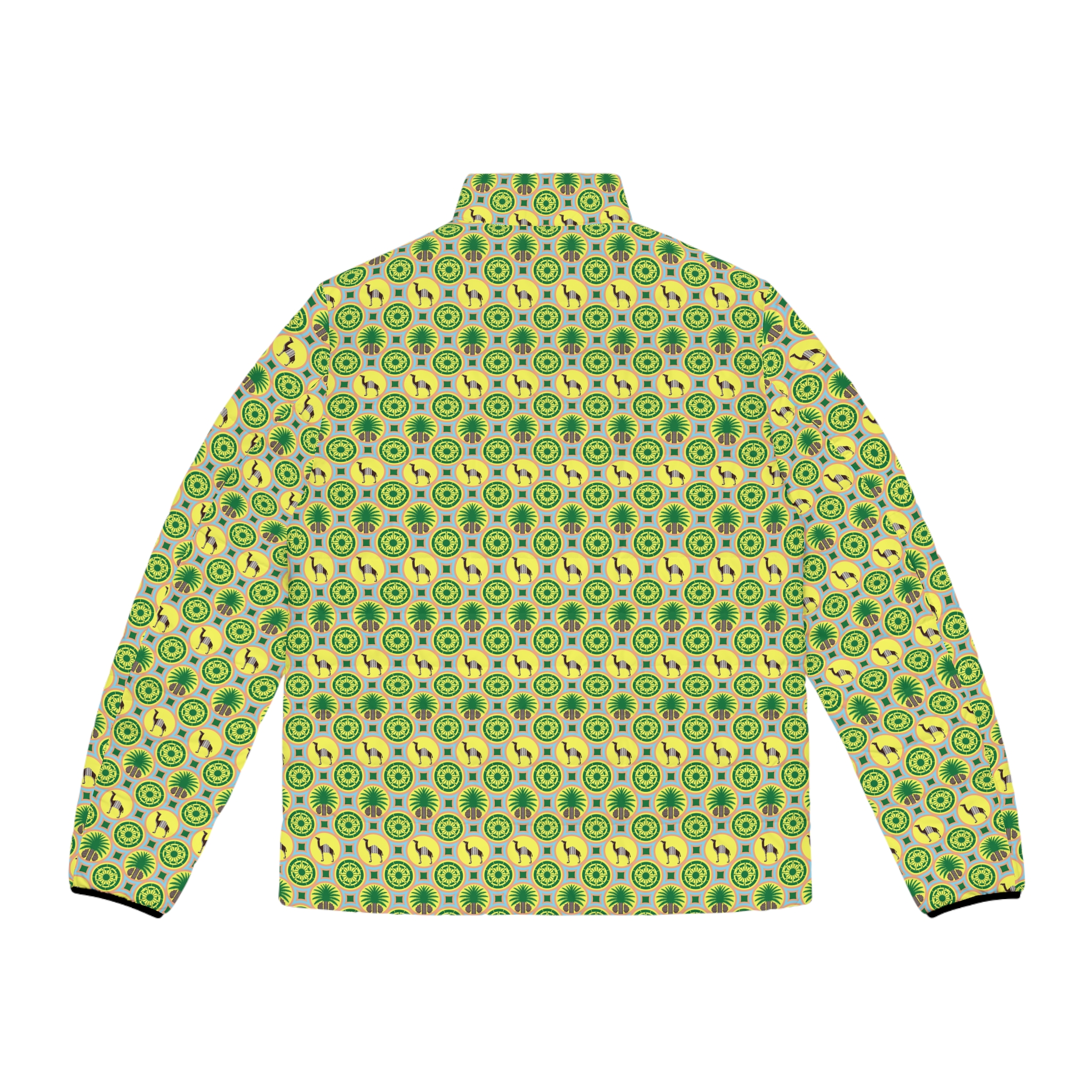 Classic Tent Men's Puffer Jacket — Retro Green Sunburst All-Over Print - immagine 6