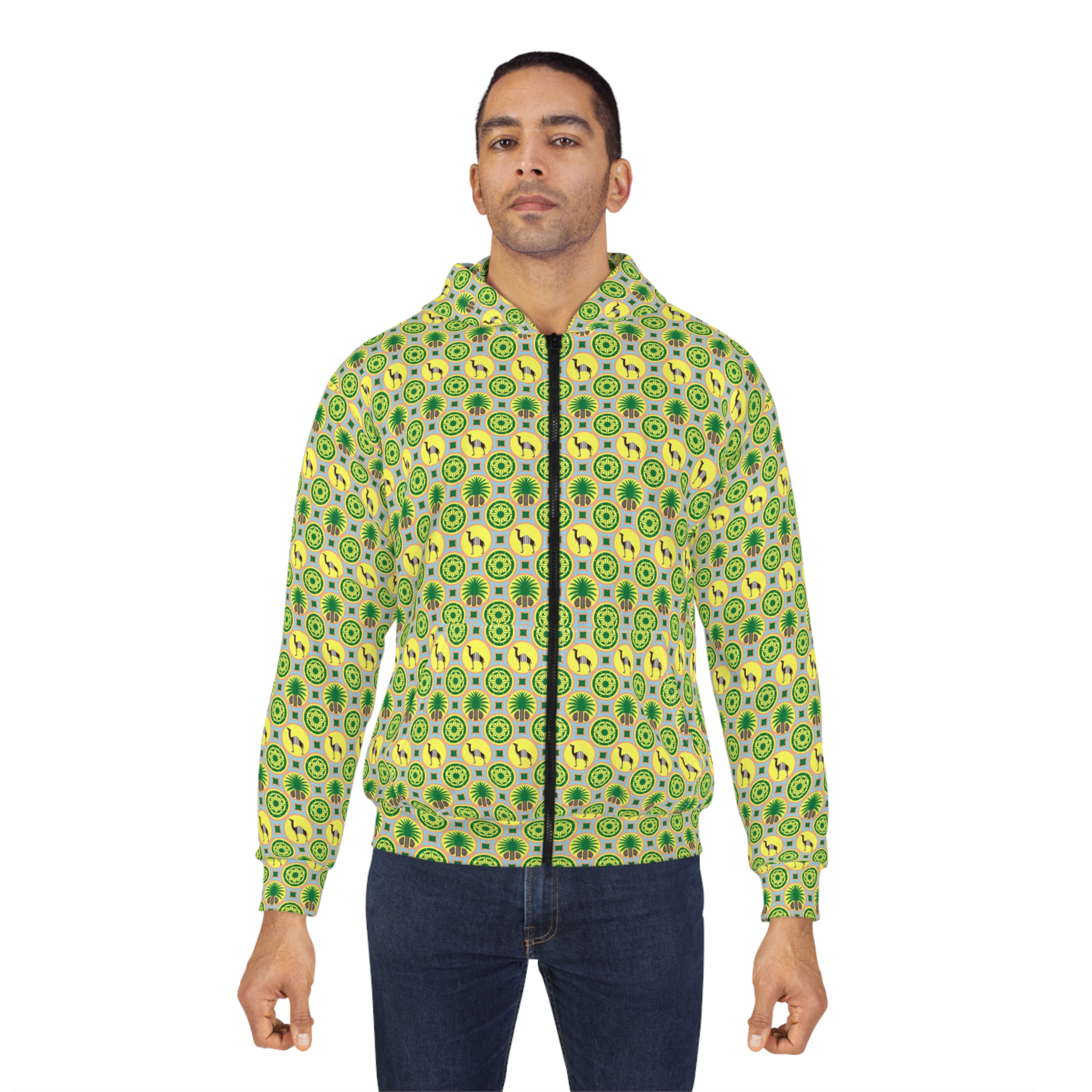 Classic Tent Pattern Zip Hoodie — All-Over Print Design
