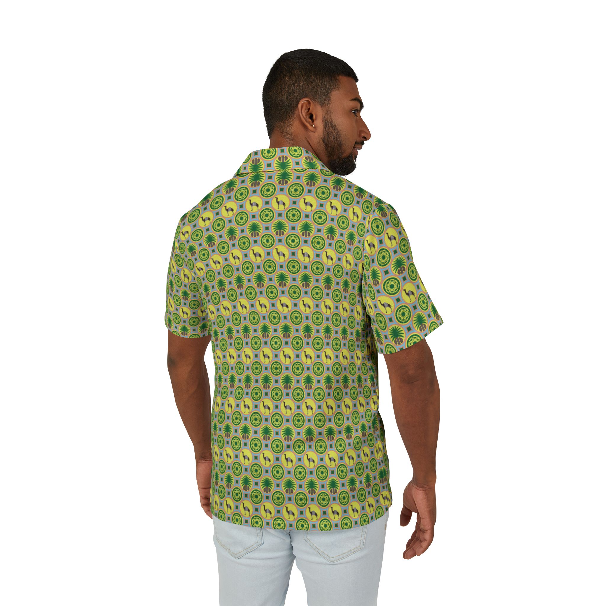 Classic Tent Tropical Retro Geo Hawaiian Shirt — Green Yellow Floral Camp Shirt – Image 4