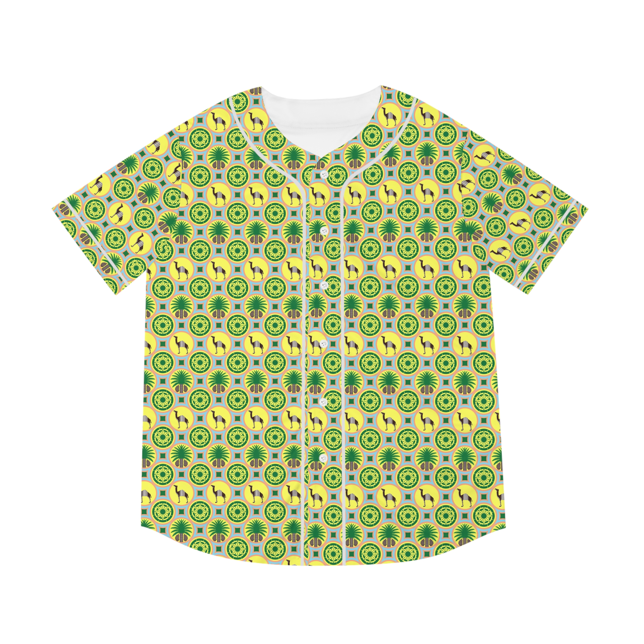 Classic Tent Yellow Green Retro Camper Baseball Jersey — Vintage Camper Van Pattern All-Over Print - 图片 2