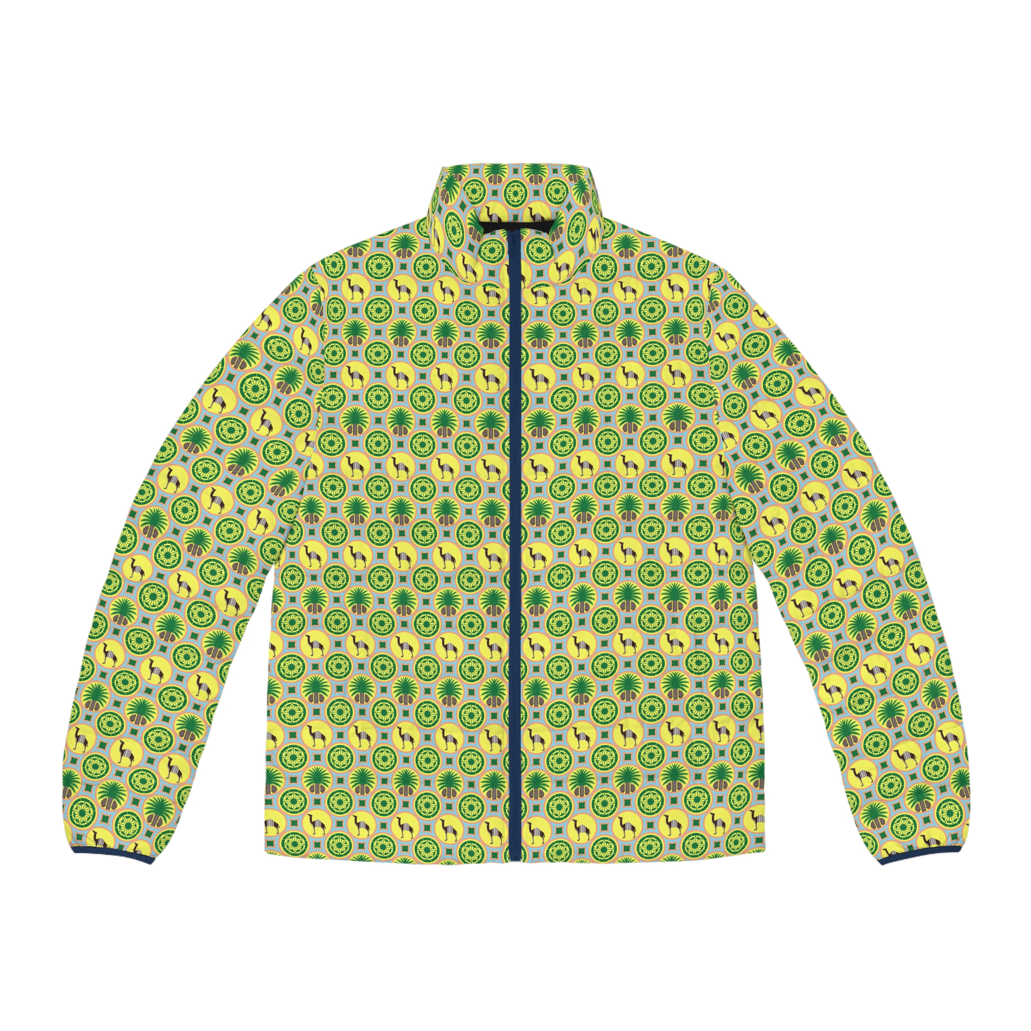 Classic Tent Men's Puffer Jacket — Retro Green Sunburst All-Over Print - immagine 2