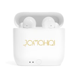 Wireless Earbuds Case with Gold 'JAMAHARI' Logo — Compact Bluetooth Earbud Charging Case