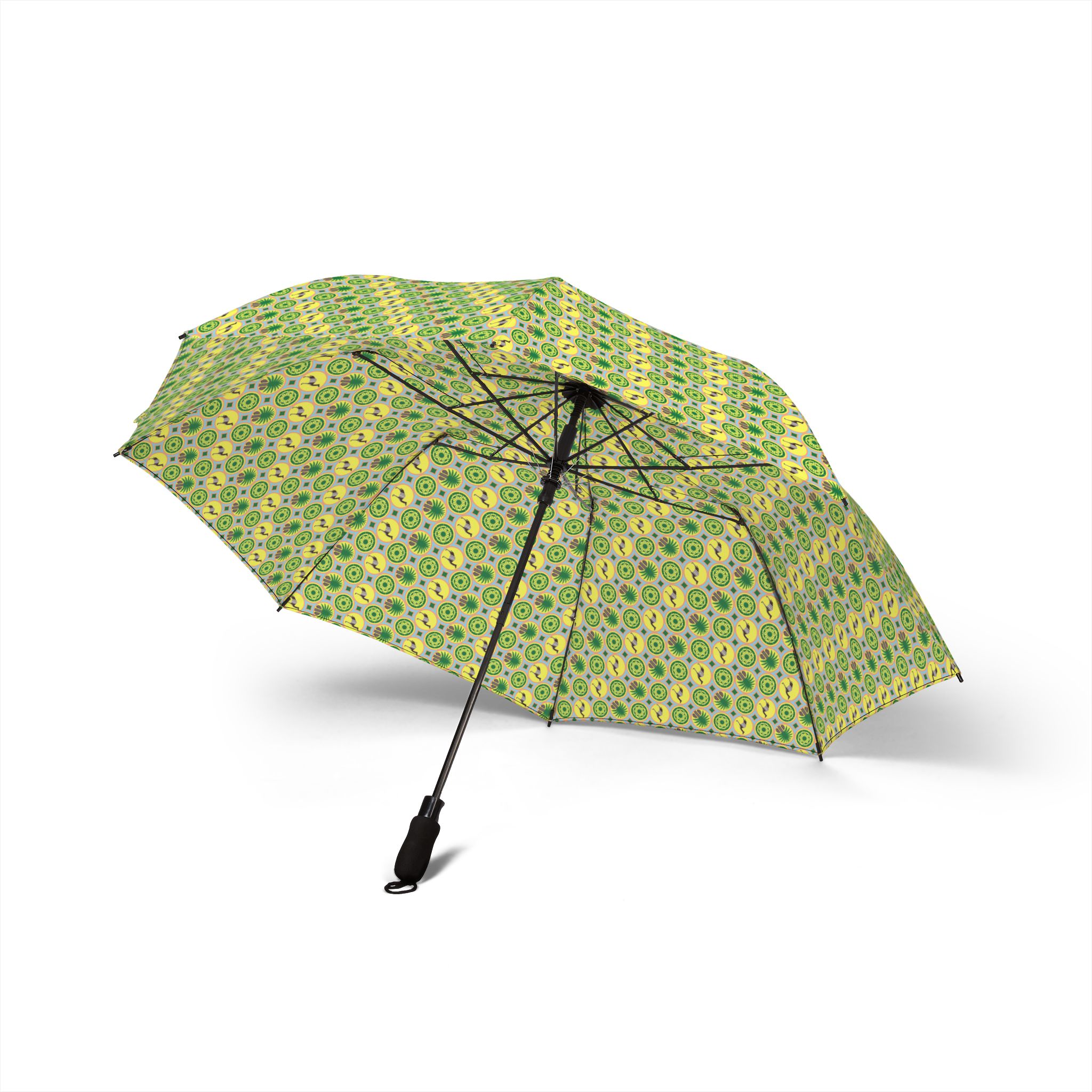 Classic Tent Compact Foldable Umbrella — Green Floral Retro Pattern, Semi-Automatic Travel Umbrella - immagine 2