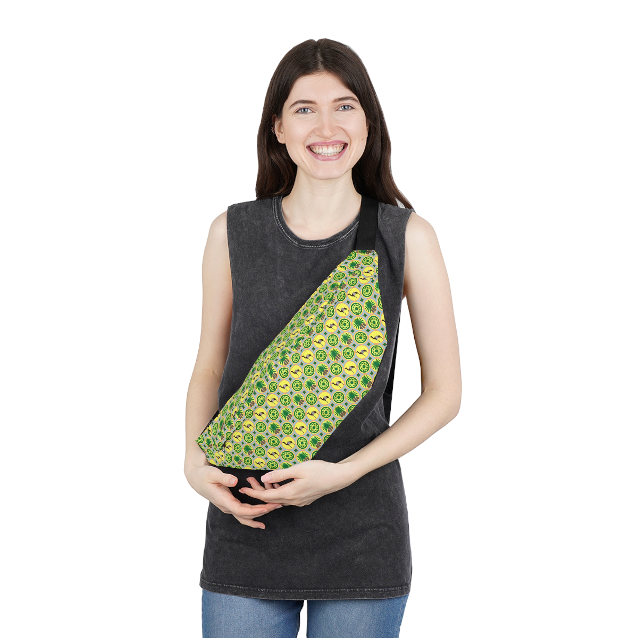 Classic Tent Large Fanny Pack — Retro Green Pattern Waist Bag - 画像 (3)