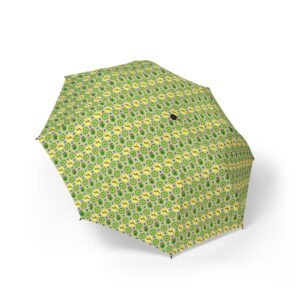 Classic Tent Compact Foldable Umbrella — Green Floral Retro Pattern, Semi-Automatic Travel Umbrella