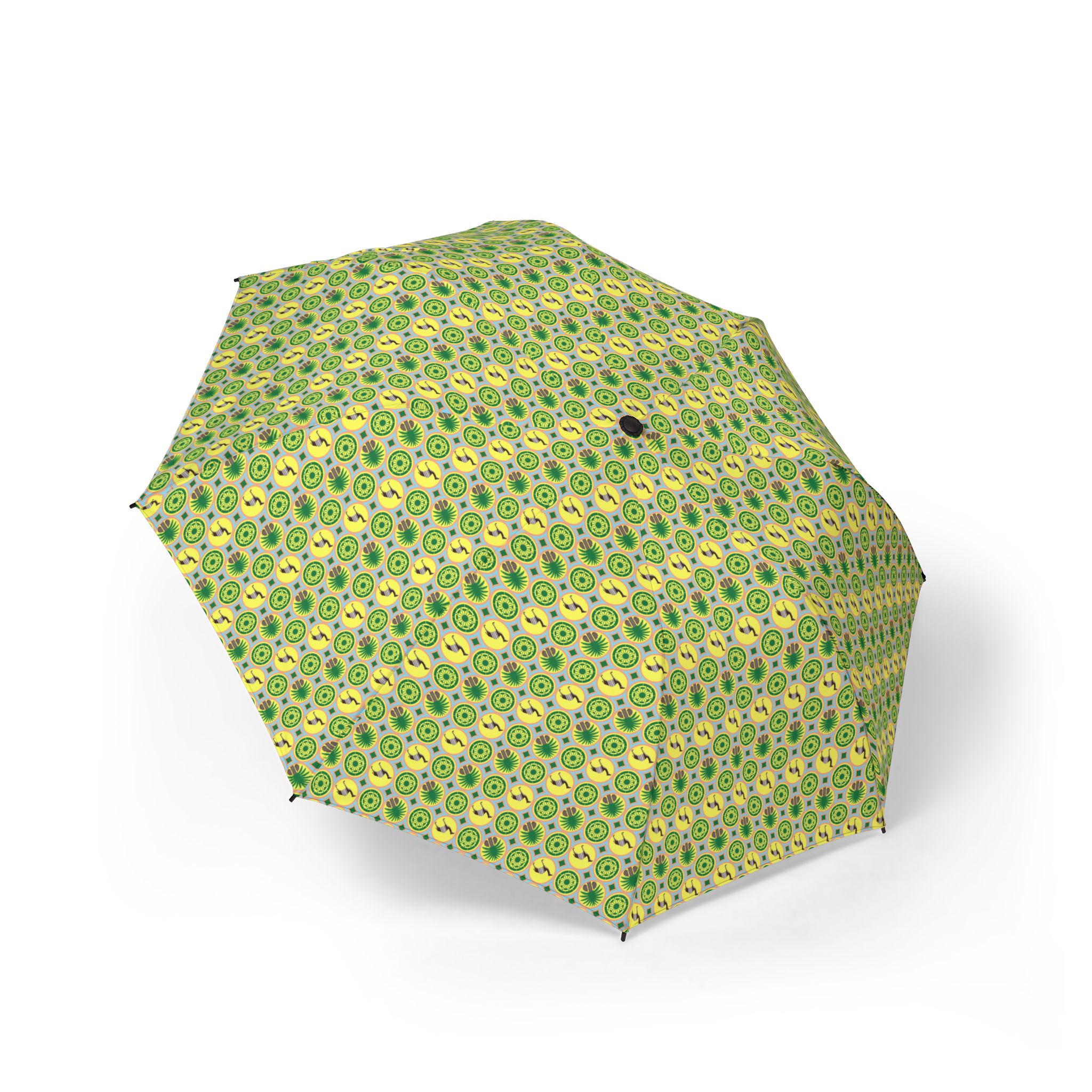 Classic Tent Compact Foldable Umbrella — Green Floral Retro Pattern, Semi-Automatic Travel Umbrella