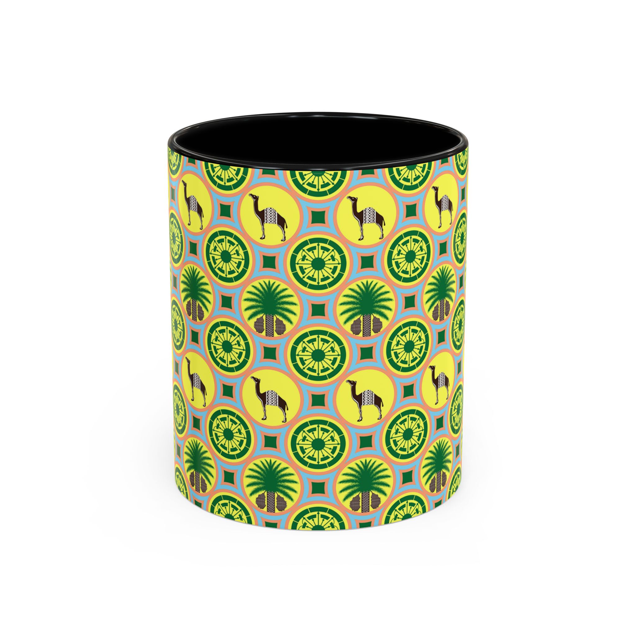 Classic Tent Desert Tile Camel Accent Coffee Mug – Patterned Palm & Medallion Design (11/15 oz)