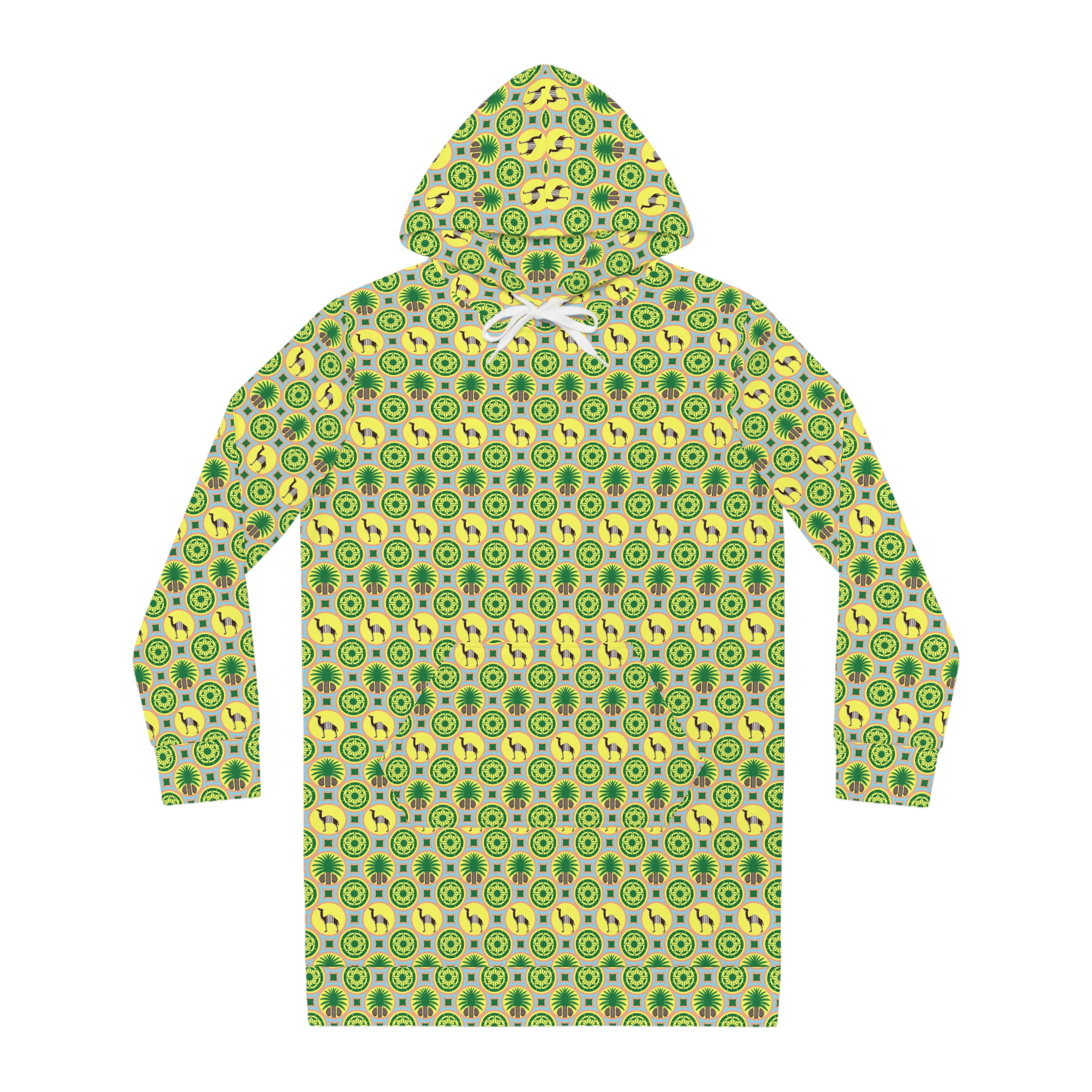 Classic Tent Hoodie Dress Green Lemon Kiwi All-Over Print Cozy Lounge Dress — изображение 2