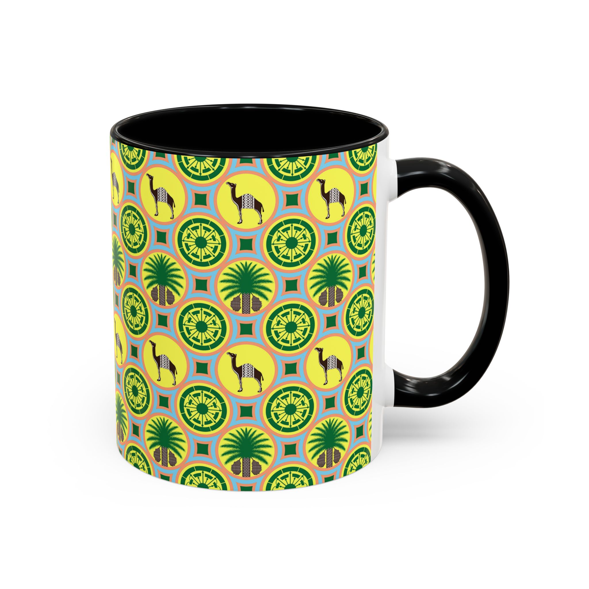 Classic Tent Desert Tile Camel Accent Coffee Mug – Patterned Palm & Medallion Design (11/15 oz) - Image 2