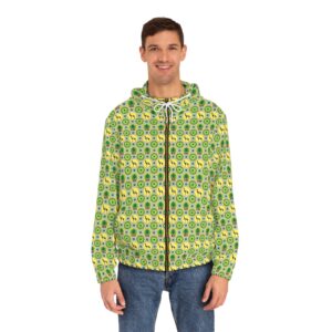 Classic Tent Green Retro Pattern Hoodie — Men's Full-Zip Vintage Music Zip-Up