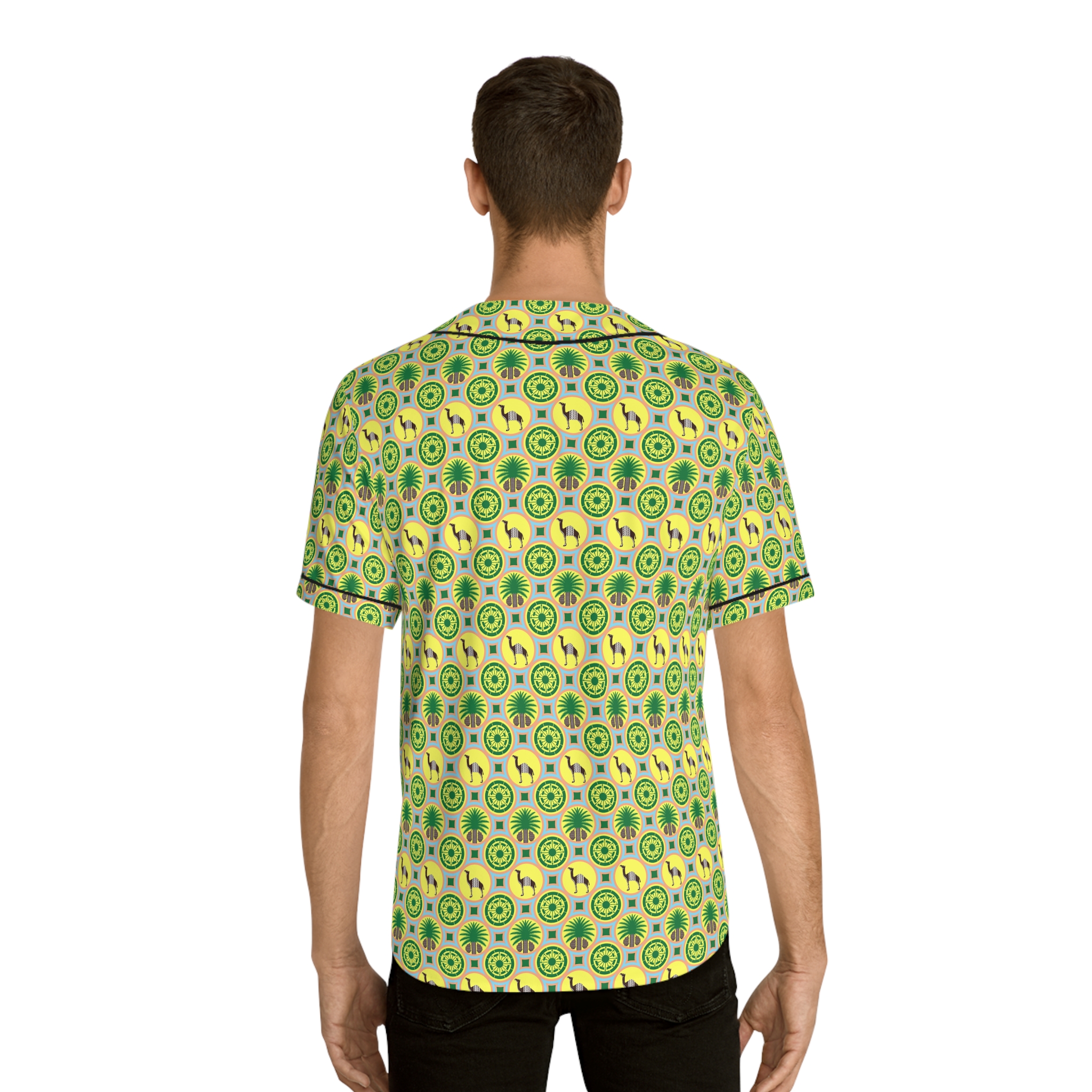 Classic Tent Yellow Green Retro Camper Baseball Jersey — Vintage Camper Van Pattern All-Over Print - 图片 8