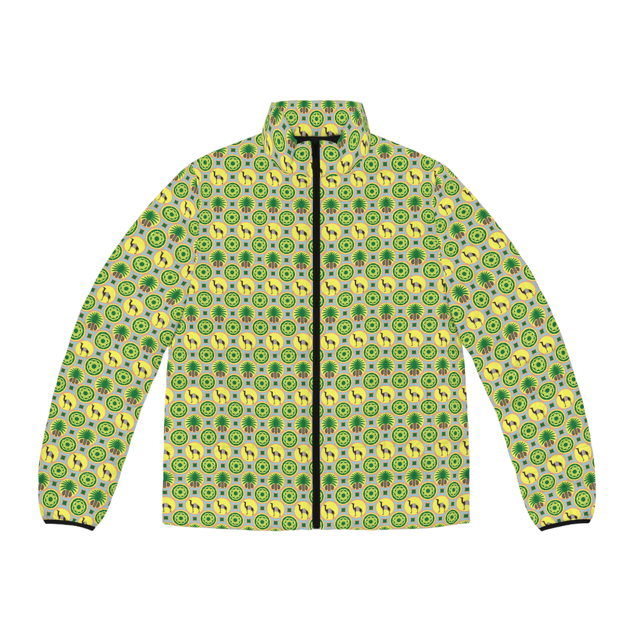Classic Tent Men's Puffer Jacket — Retro Green Sunburst All-Over Print - immagine 5