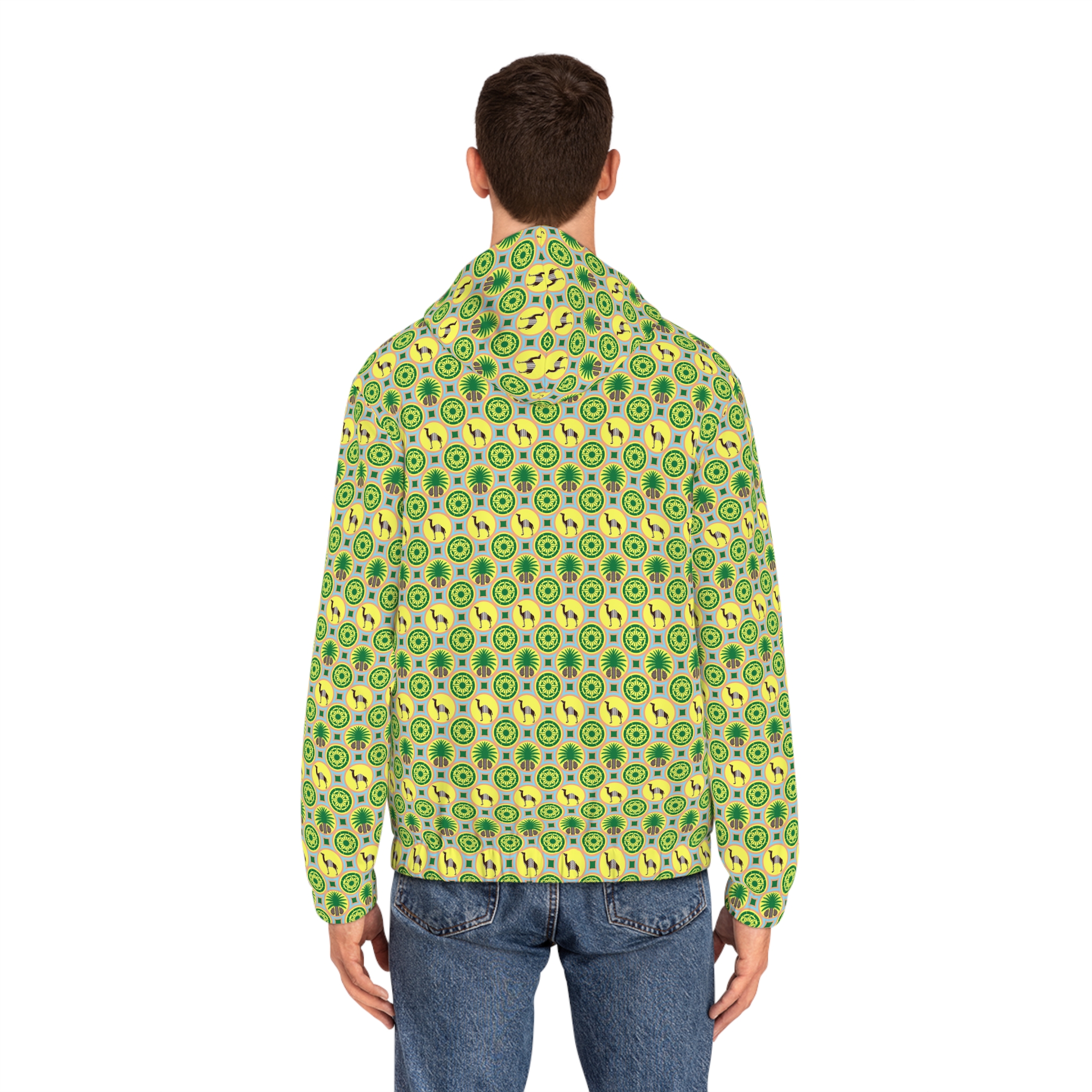 Classic Tent Green Retro Pattern Hoodie — Men's Full-Zip Vintage Music Zip-Up — изображение 8
