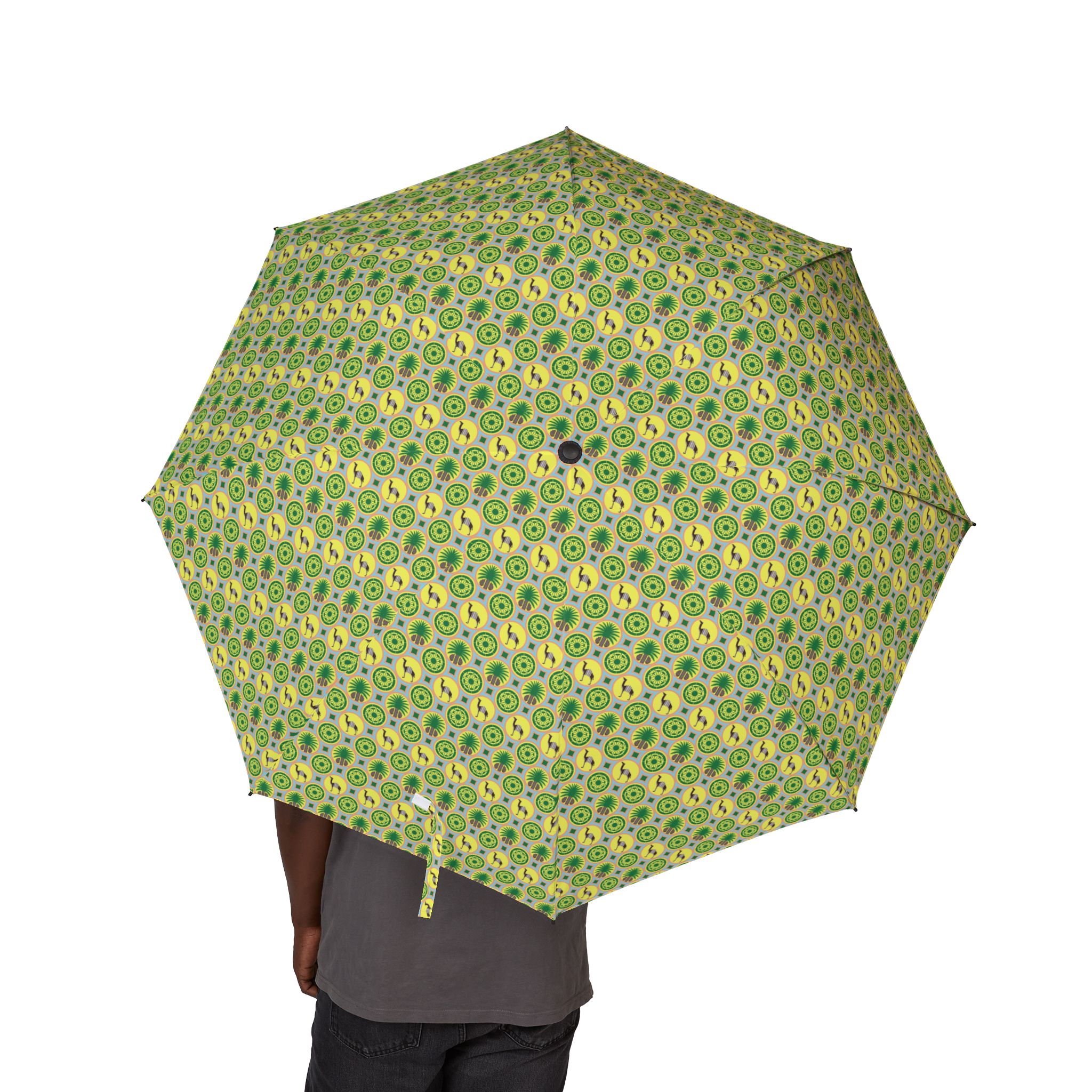 Classic Tent Compact Foldable Umbrella — Green Floral Retro Pattern, Semi-Automatic Travel Umbrella - immagine 4