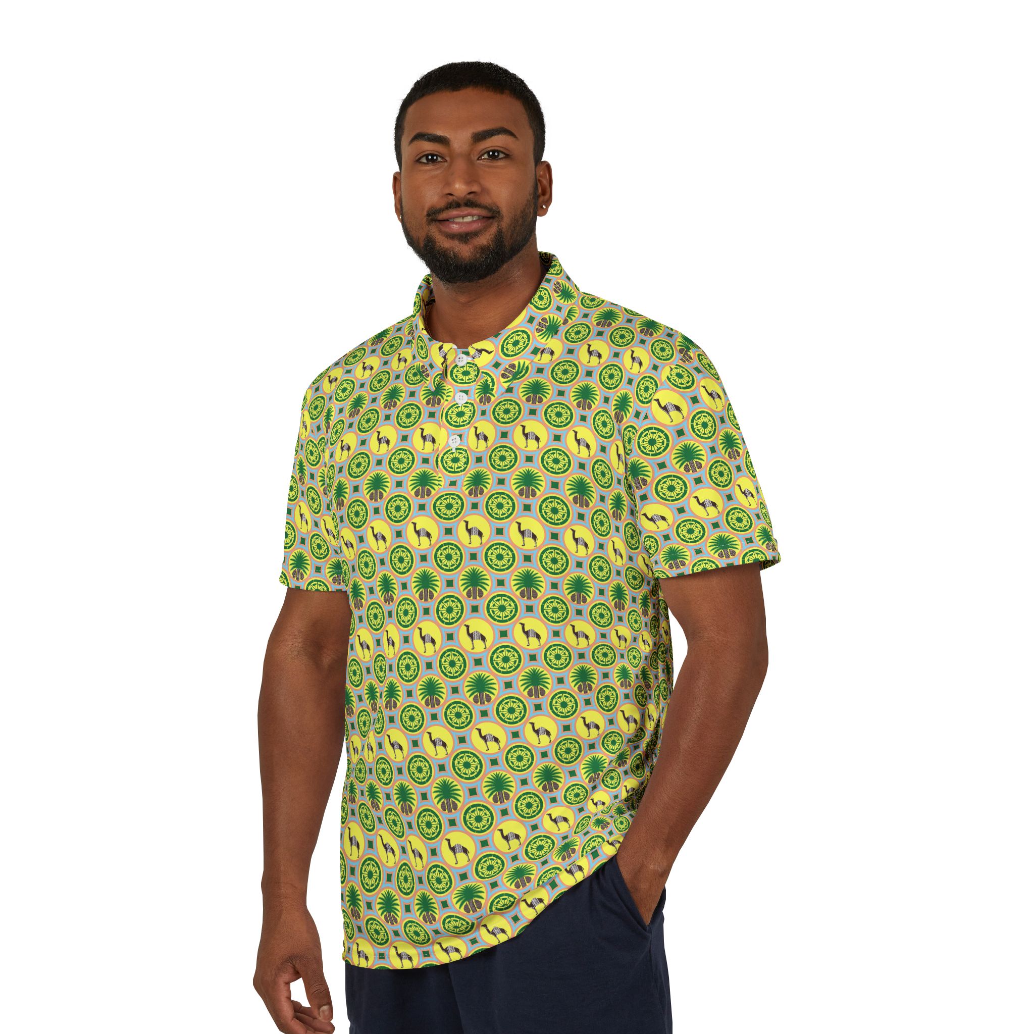 Classic Tent Pattern Polo Shirt – All-Over Print Tropical Golf Shirt