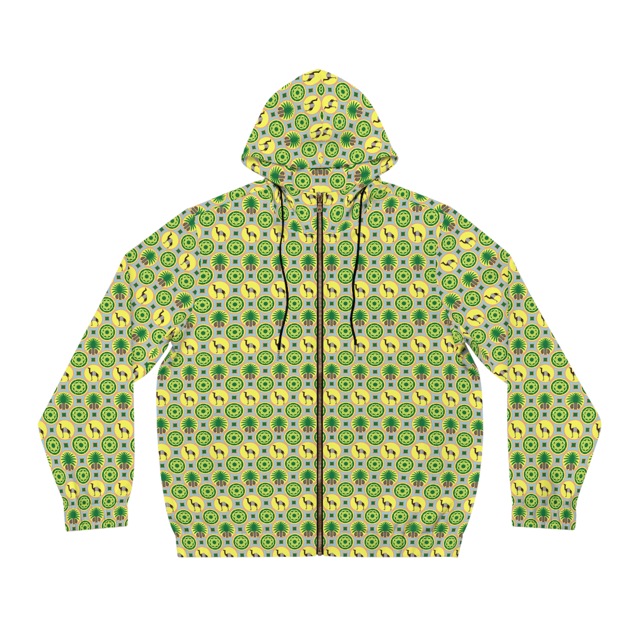 Classic Tent Green Retro Pattern Hoodie — Men's Full-Zip Vintage Music Zip-Up — изображение 5