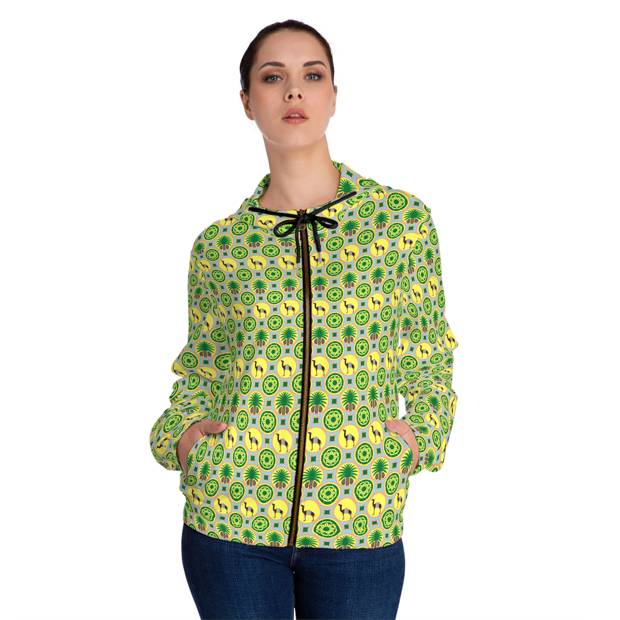 Classic Tent Green Pattern Full-Zip Hoodie — All-Over Print Women's Jacket - 画像 (7)