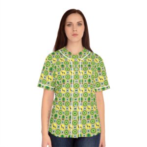 Classic Tent Women's Baseball Jersey — Retro Green & Yellow Geometric Pattern (All-Over Print)