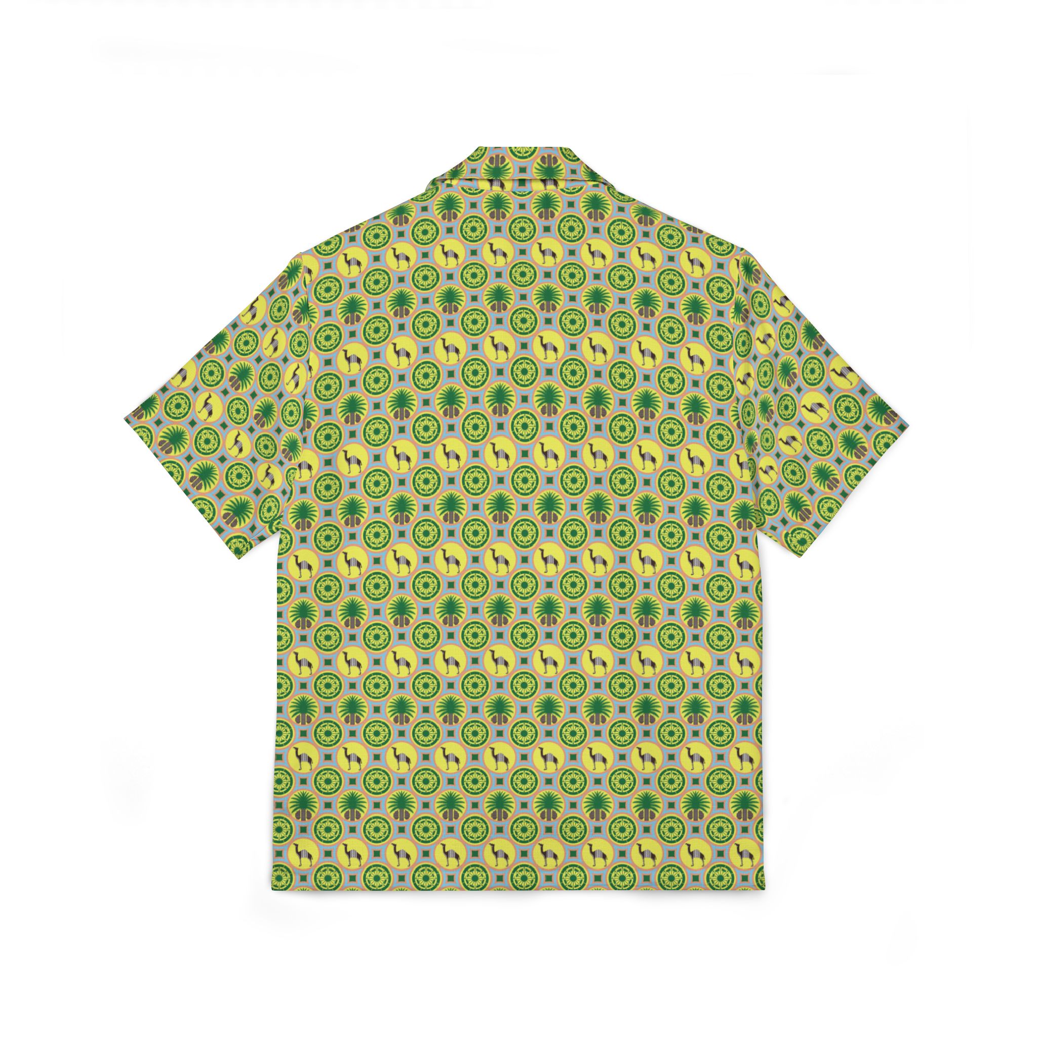 Classic Tent Tropical Retro Geo Hawaiian Shirt — Green Yellow Floral Camp Shirt – Image 3