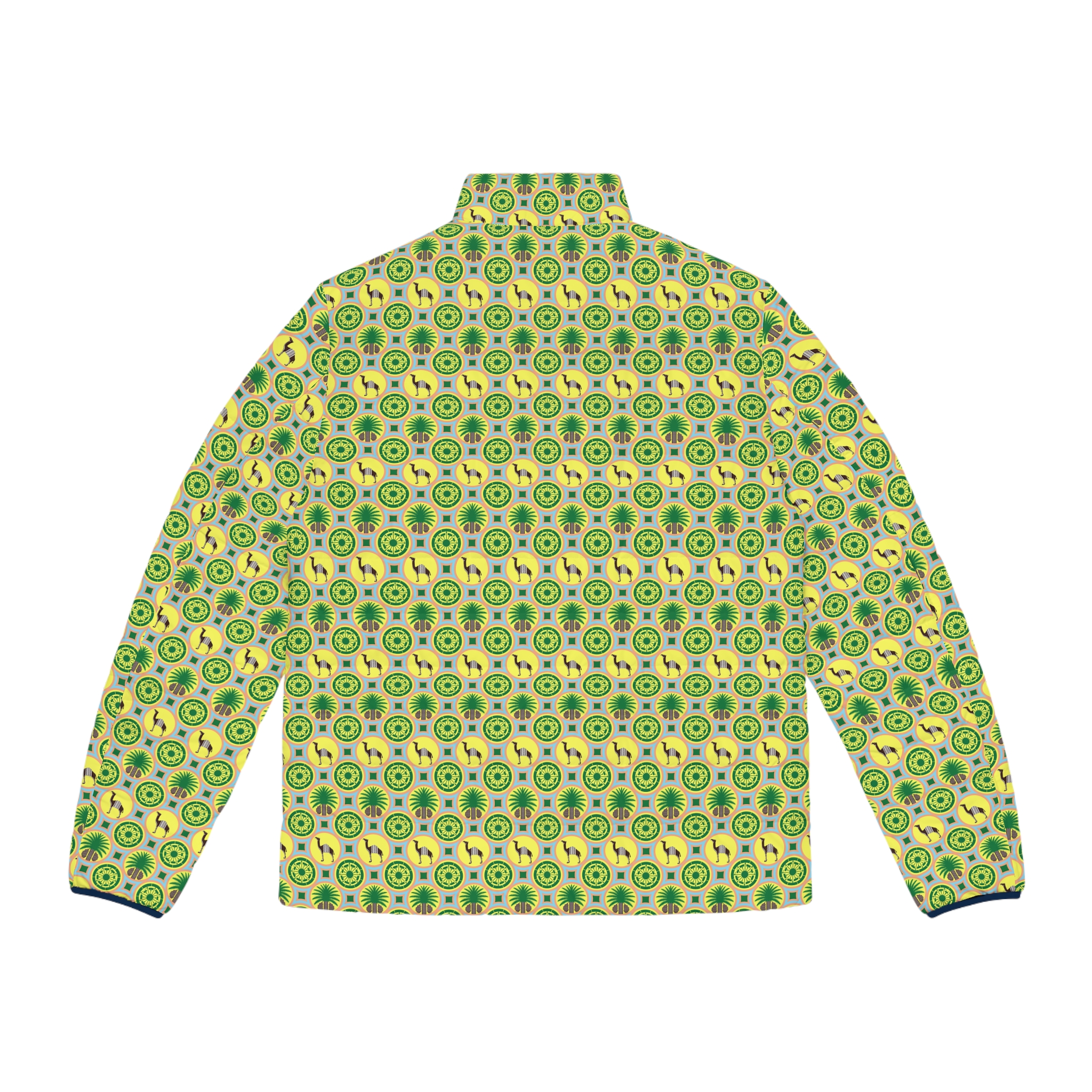 Classic Tent Men's Puffer Jacket — Retro Green Sunburst All-Over Print - immagine 3