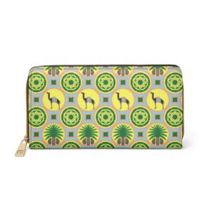 Classic Tent Tropical Camel Zipper Wallet — Green Palm & Geometric Pattern