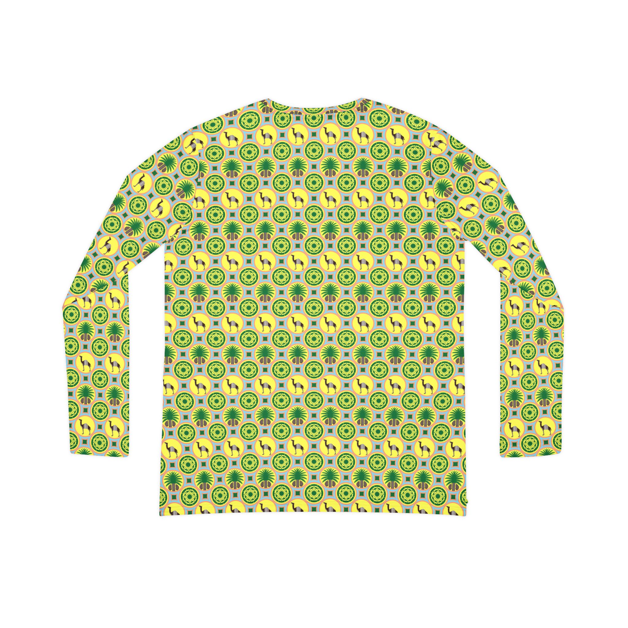 Classic Tent Women’s V‑Neck Long Sleeve Top — Green & Yellow Geometric Pattern - 画像 (3)