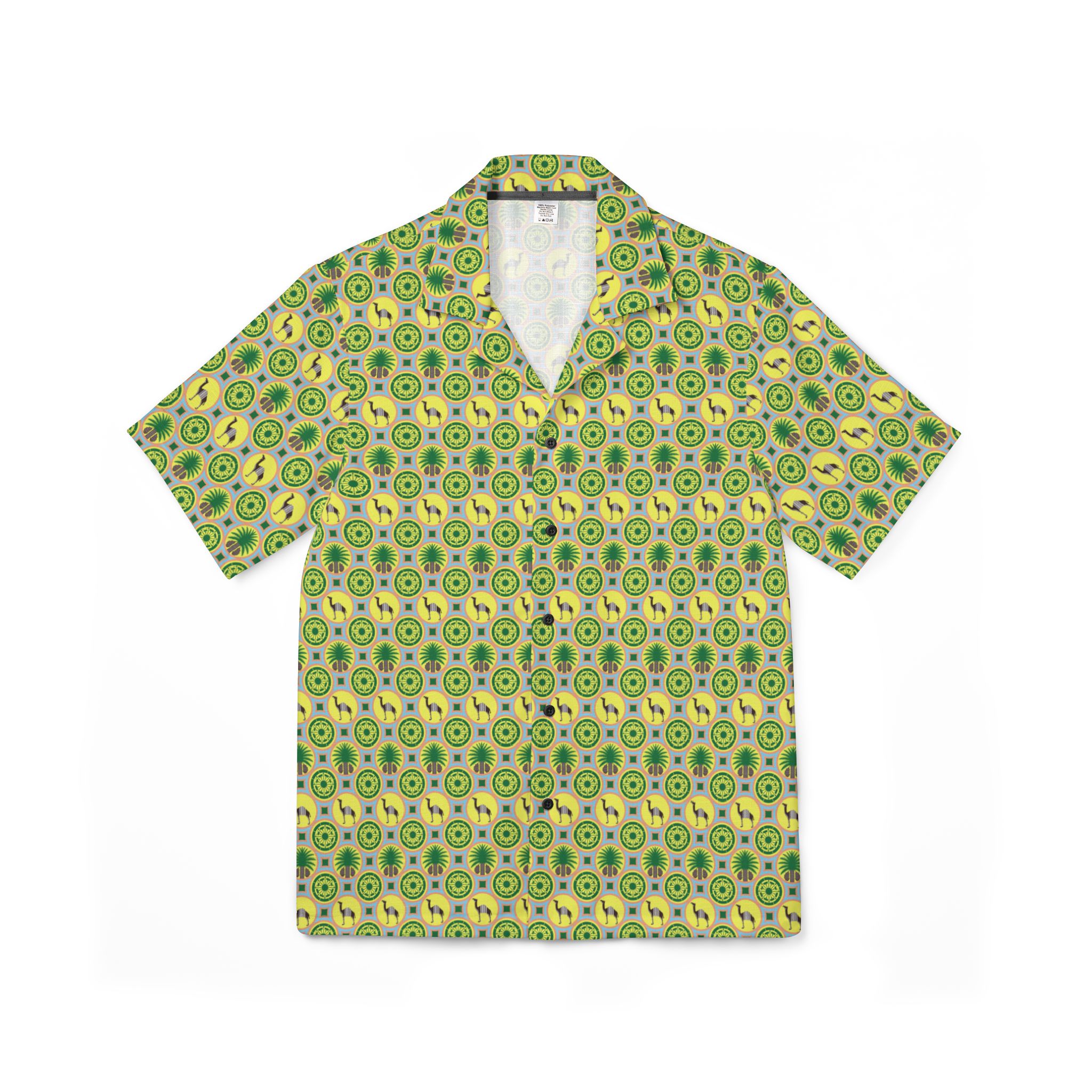 Classic Tent Tropical Retro Geo Hawaiian Shirt — Green Yellow Floral Camp Shirt – Image 2