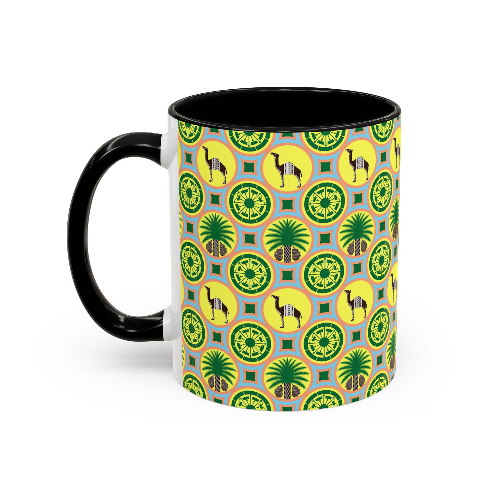 Classic Tent Desert Tile Camel Accent Coffee Mug – Patterned Palm & Medallion Design (11/15 oz) - Image 3